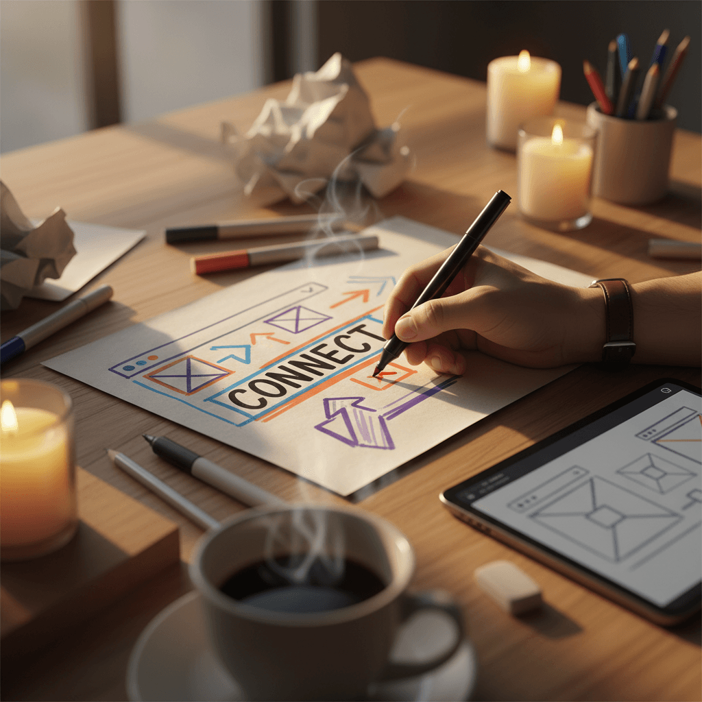 Designer sketching social media concepts at workspace