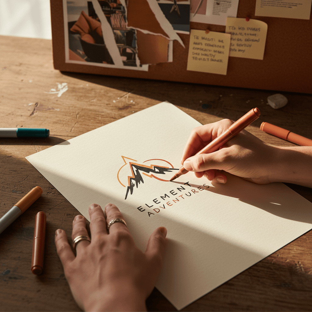 Designer sketching a brand logo concept